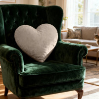 Tvarovaný polštář CLEO Velvet SRDCE - 35x35 cm - béžový