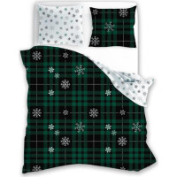 Bavlněné povlečení NORDIC Vločky - tmavě zelené/bílé - 160x200 cm + 2x 70x80 cm