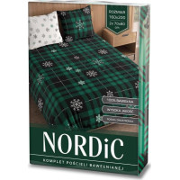 Bavlněné povlečení NORDIC Vločky - tmavě zelené/bílé - 160x200 cm + 2x 70x80 cm