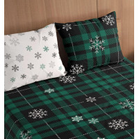 Bavlněné povlečení NORDIC Vločky - tmavě zelené/bílé - 160x200 cm + 2x 70x80 cm