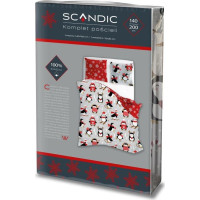 Bavlněné povlečení SCANDIC Tučňáci - šedé/červené - 140x200 cm