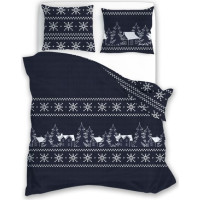 Bavlněné povlečení SCANDIC Zimní vesnice - tmavě modré - 160x200 cm