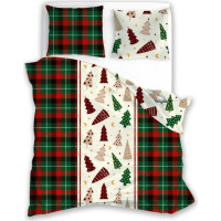 Bavlněné povlečení SCANDIC Stromečky - zelené/červené/bílé - 160x200 cm