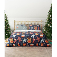 Ložní povlečení z mikrovlákna HOLLY JOLLY Vánoční motiv - tmavě modré/šedé - 160x200 cm