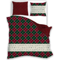 Bavlněné povlečení MAGIC WINTER Káro - zelené/červené - 160x200 cm