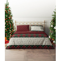 Bavlněné povlečení MAGIC WINTER Káro - zelené/červené - 160x200 cm