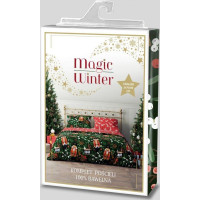 Bavlněné povlečení MAGIC WINTER Louskáčci a jmelí - tmavě zelené/červené - 160x200 cm