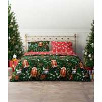 Bavlněné povlečení MAGIC WINTER Louskáčci a jmelí - tmavě zelené/červené - 160x200 cm