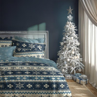 Bavlněné povlečení MAGIC WINTER Vločky - modré - 160x200 cm