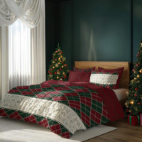 Bavlněné povlečení MAGIC WINTER Káro - zelené/červené - 220x200 cm
