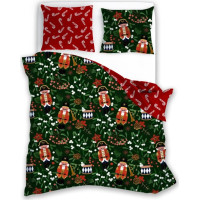 Bavlněné povlečení MAGIC WINTER Louskáčci a jmelí - tmavě zelené/červené - 220x200 cm