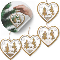 Vánoční dřevěné ozdoby na stromeček - Srdíčko - 4 kusy