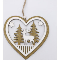 Vánoční dřevěné ozdoby na stromeček - Srdíčko - 4 kusy