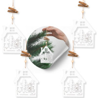 Vánoční dřevěné ozdoby na stromeček Bílý domeček - 4 kusy