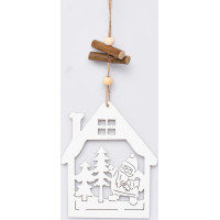 Vánoční dřevěné ozdoby na stromeček Bílý domeček - 4 kusy