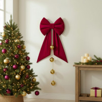 Ozdobná mašle DECO Velvet Glam Bow 50x40+50 cm - červená