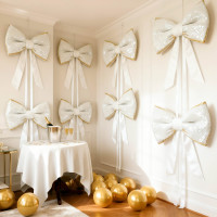 Ozdobná mašle Deco Glam & Shine 30x47+60 cm - bílá/zlatá