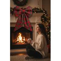 Ozdobná mašle DECO Glam Bow 50x40+50 cm - károvaná červená