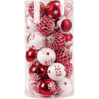 Sada vánočních baněk na stromeček SAPIN - 30 kusů - červené/bílé