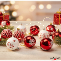 Sada vánočních baněk na stromeček SAPIN - 30 kusů - červené/bílé