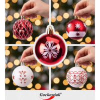 Sada vánočních baněk na stromeček SAPIN - 30 kusů - červené/bílé