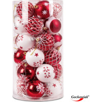 Sada vánočních baněk na stromeček SAPIN - 30 kusů - červené/bílé