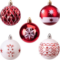 Sada vánočních baněk na stromeček SAPIN - 30 kusů - červené/bílé