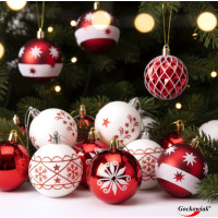 Sada vánočních baněk na stromeček SAPIN - 30 kusů - červené/bílé