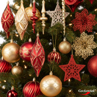 Sada vánočních ozdob na stromeček MARIEN - 70 kusů - červené/zlaté