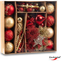 Sada vánočních ozdob na stromeček MARIEN - 70 kusů - červené/zlaté