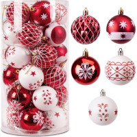 Sada vánočních baněk na stromeček SAPIN - 30 kusů - červené/bílé