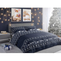 Bavlněné povlečení SCANDIC Zimní vesnice - tmavě modré - 220x200 cm