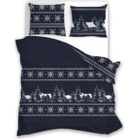 Bavlněné povlečení SCANDIC Zimní vesnice - tmavě modré - 220x200 cm