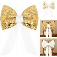 Ozdobná mašle Deco Glam & Shine 30x47+60 cm - bílá/zlatá