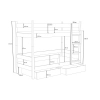 Dětská patrová postel z masivu borovice LEGEND se šuplíky - 200x90 cm - KAŠMÍROVÁ