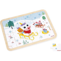 JANOD Dřevěné puzzle s hledáním rozdílů Sáňkování 24 dílků