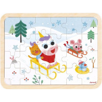 JANOD Dřevěné puzzle s hledáním rozdílů Sáňkování 24 dílků
