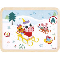 JANOD Dřevěné puzzle s hledáním rozdílů Sáňkování 24 dílků