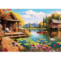 EUROGRAPHICS Puzzle Connecting Pieces: Chata u jezera 24 dílků