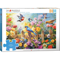 EUROGRAPHICS Puzzle Connecting Pieces: Hraví zahradní ptáci 24 dílků