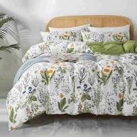 Ložní povlečení z mikrovlákna NATURAL MEADOW - 160x200 cm - bílé/světle zelené