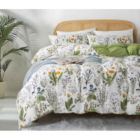 Ložní povlečení z mikrovlákna NATURAL MEADOW - 160x200 cm - bílé/světle zelené