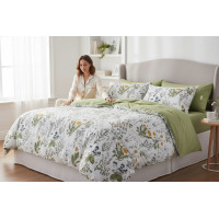 Ložní povlečení z mikrovlákna NATURAL MEADOW - 160x200 cm - bílé/světle zelené