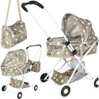 Hluboký kočárek pro panenky s taškou - Hvězdy - šedý