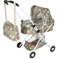 Hluboký kočárek pro panenky s taškou - Hvězdy - šedý