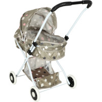 Hluboký kočárek pro panenky s taškou - Hvězdy - šedý