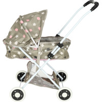 Hluboký kočárek pro panenky s taškou - Hvězdy - šedý