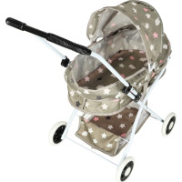 Hluboký kočárek pro panenky s taškou - Hvězdy - šedý