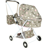 Hluboký kočárek pro panenky s taškou - Hvězdy - šedý