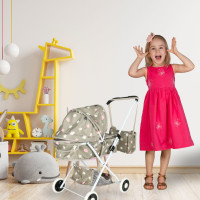 Hluboký kočárek pro panenky s taškou - Hvězdy - šedý